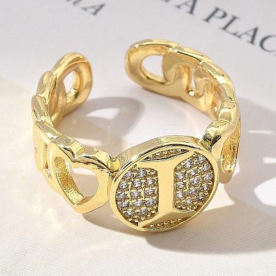 Brass Micro Pave Clear Cubic Zirconia Open Cuff Rings for Women RJEW-K289-02G-I-1