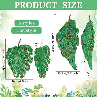 2Pcs 2 Styles PVC Paillette Embroidered Cloth Sew on Patches PATC-FG0002-05-1