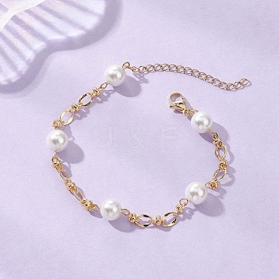 Round Shell Pearl Link Chain Bracelets BJEW-JB12873-1