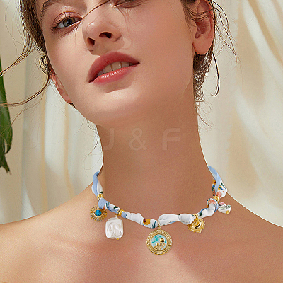 Polyester Scarf Necklaces for Women NJEW-HS00028-1