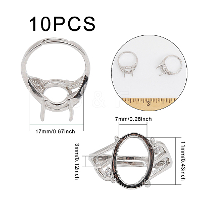 10Pcs Adjustable Brass Finger Ring Components KK-CA0002-19-1