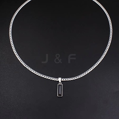 Rectangle 304 Stainless Steel Cubic Zirconia Snake Chain Pendant Necklaces FS-WGB1AC9-01-1