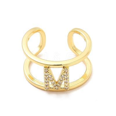 Clear Cubic Zirconia Initial Letter Open Cuff Ring RJEW-A012-01G-M-1