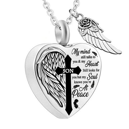 Non-Tarnish Heart and Wing Urn Ashes Pendant Necklace BOTT-PW0001-039I-1