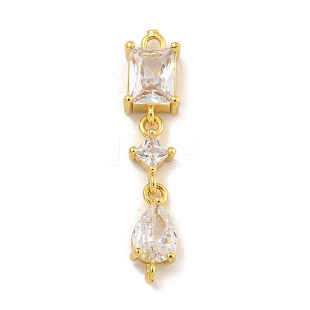 Rack Plating Brass Clear Cubic Zirconia Rectangle & Rhombus & Teardrop Connector Charms KK-C074-20G-1