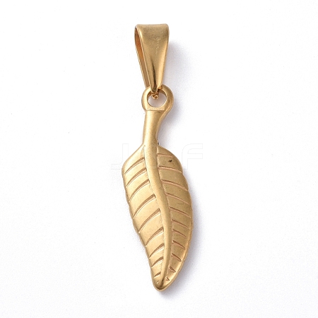  Jewelry Beads Findings 304 Stainless Steel Pendants, Leaf, Golden, 26x8x3mm, Hole: 8x3mm