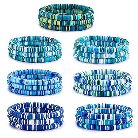 Handmade Polymer Clay Heishi Surfer Stretch Bracelets Set sgBJEW-SW00099-03-1