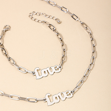 Word Love Alloy Pendant Necklaces & Link Bracelets Sets for Women FS-WG51D27-02-1