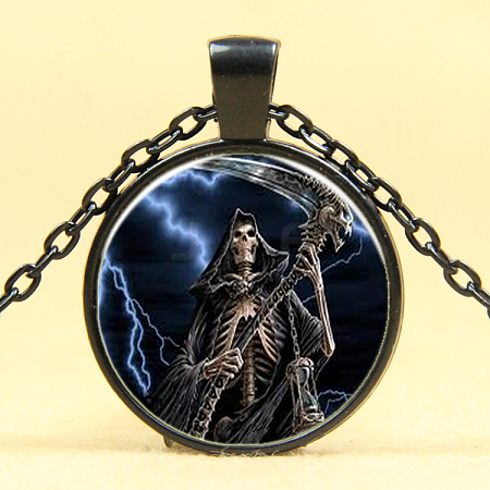 Halloween Picture Glass Pendant Necklaces NJEW-D280-41B-1