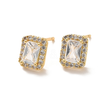 Clear Cubic Zirconia Rectangle Stud Earrings EJEW-K093-20G-1