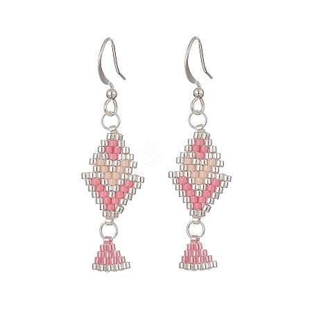 Rhombus Handmade Loom Pattern Glass Seed Beaded Dangle Earrings EJEW-MZ00036-01-1