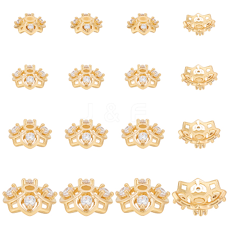 BENECREAT 16Pcs 4 Style Rack Plating Brass Cubic Zirconia Bead Caps KK-BC0013-52-1