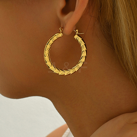 Stainless Steel Classic Elegant Irregular Texture Large Ring Hoop Earrings BQ0961-3-1