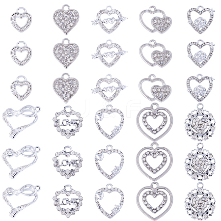 40Pcs 10 Style Alloy Crystal Rhinestone Pendants ALRI-SC0001-35P-1
