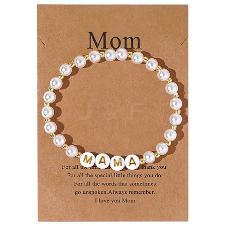 Bohemian Style Chic Minimalist Plastic Imitation Pearl and Shell Letter Beaded Stretch Bracelets for Mother's Day Gift UD4614-1