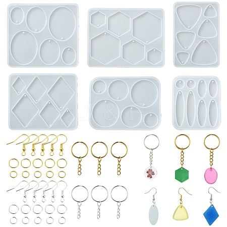 DIY Hexagon & Rhombus & Triangle & Oval Pendant Silicone Molds for DIY Earring Making DIY-YW0009-86-1