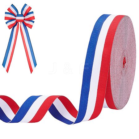 50 Yards Tricolor Polyester Striped Grosgrain Ribbon OCOR-WH0112-004A-1