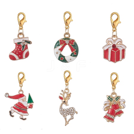 Christmas Theme Alloy Rhinestone & Enamel Pendant Decorations HJEW-JM00980-1