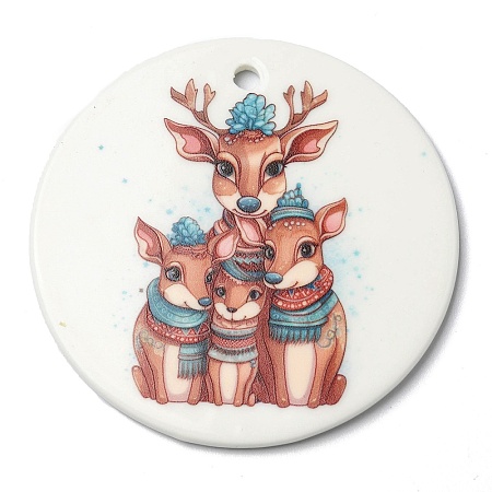 Christmas Handmade Printed Porcelain Big Pendants LS-PORC-F009-02-1