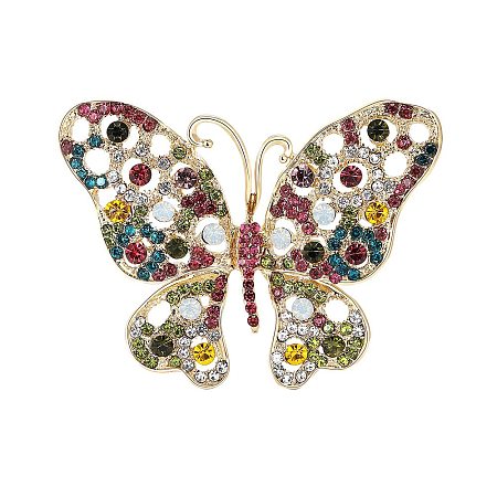 Butterfly Alloy Rhinestone Brooches PW-WG40679-03-1