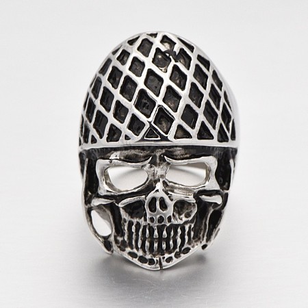 Halloween Skull Personalized Retro Men's 316 Stainless Steel Wide Band Finger Rings RJEW-J066-52-21mm-1