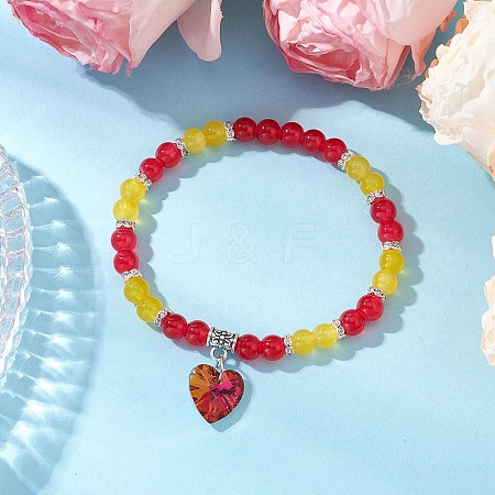 Baking Paint Imitation Jade Glass Round Beaded Charm Bracelets BJEW-JB11737-06-1
