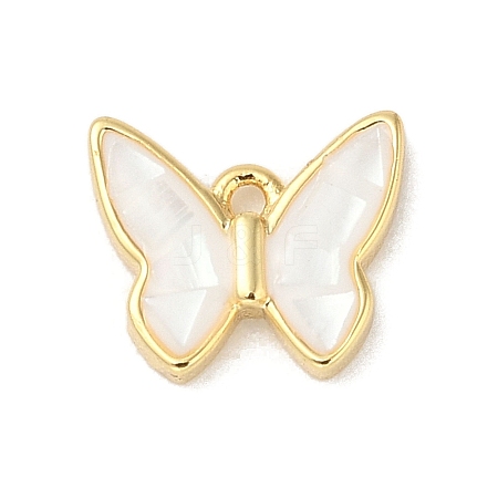 Rack Plating Brass & Shell Butterfly Charms with Epoxy Resin KK-K380-02G-01-1