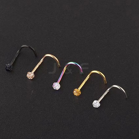 304 Stainless Steel Rhinestone Round Ball Fishtail Nose Rings WGE5A2F-12-1