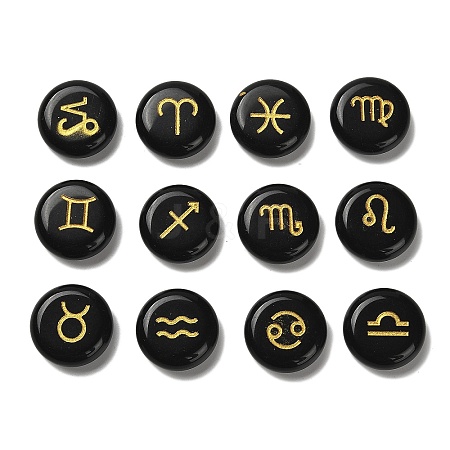 12 Constellation Natural Obsidian Cabochons Set G-Q190-03A-1