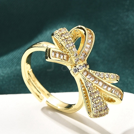 Rack Plating Brass Micro Pave Clear Cubic Zirconia Cuff Finger Rings for Women RJEW-M028-31G-03-1