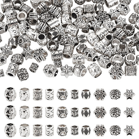 100Pcs 10 Styles Tibetan Style Alloy European Beads FIND-PJ0001-36-1