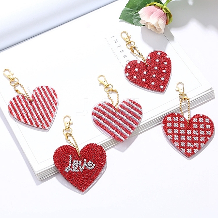 DIY Heart Keychain Diamond Painting Kits DIAM-PW0001-163-1