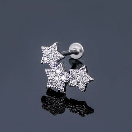 316L Surgical Stainless Steel Micro Pave Clear Cubic Zirconia Cartilage Earrings WGEC19D-15-1