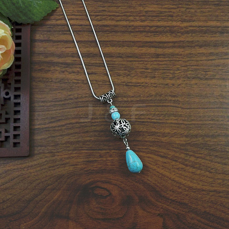 Exotic Ethnic Style Miao Silver & Synthetic Turquoise Drop Pendant Necklaces NL3465-3-1