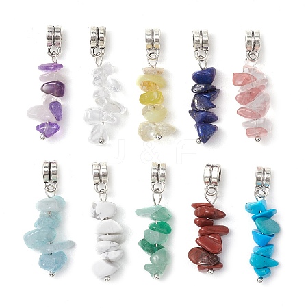 10Pcs 10 Styles Mixed Gemstone Chip Beaded European Dangle Charms PALLOY-JF03257-1