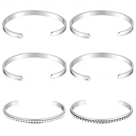 6Pcs C-Shaped 201 Stainless Steel Grooved Cuff Bangles STAS-BBC0008-40-1