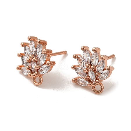 Brass Clear Cubic Zirconia Stud Earring Findings EJEW-E257-03RG-1