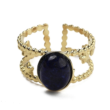 Oval Natural Lapis Lazuli Finger Rings RJEW-N046-05E-G-1