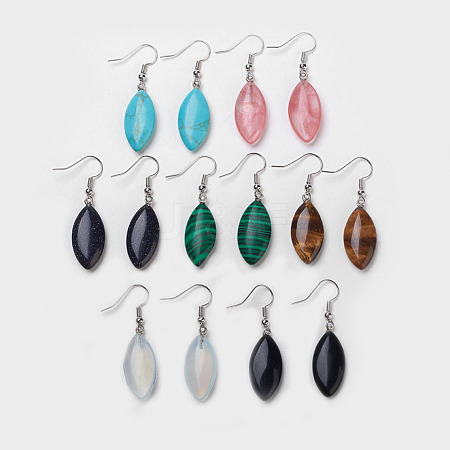 Natural & Synthetic Gemstone Dangle Earrings EJEW-F162-F-1