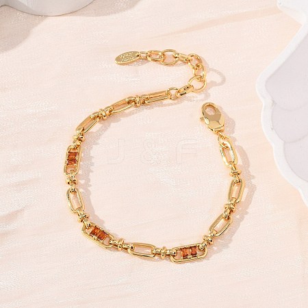 Oval & Paperclip Brass Micro Pave Cubic Zirconia Link Chain Bracelets for Women BJEW-D458-01G-07-1