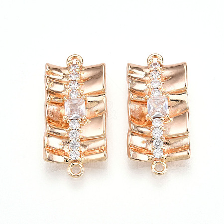 Brass Pave Clear Cubic Zirconia Connector Charms KK-T074-50G-1