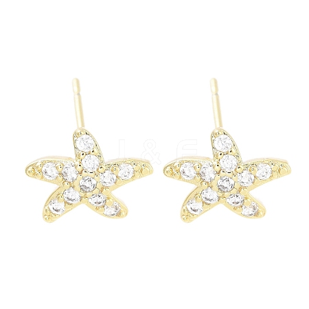 Brass Pave Clear Cubic Zirconia Stud Earring EJEW-S217-G04-1