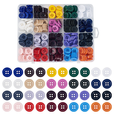 320Pcs 20 Colors 4-Hole Resin Buttons BUTT-TA0001-29D-1