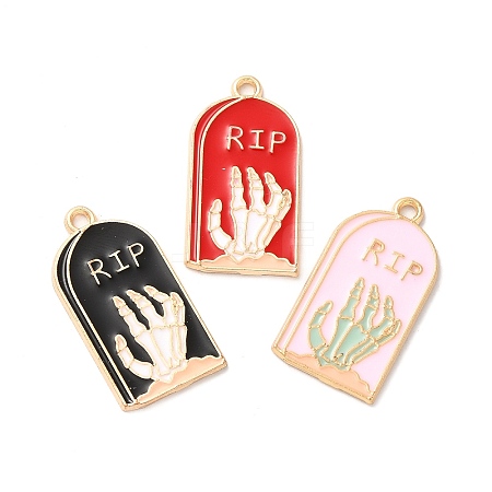 Light Gold Plated Alloy Enamel Pendants ENAM-L040-005KCG-1