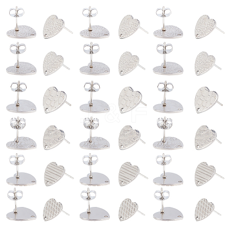 Unicraftale 36Pcs 6 Style 304 Stainless Steel Stud Earring Findings EJEW-UN0001-71-1