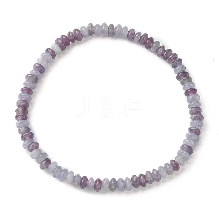 Natural Lepidolite/Purple Mica Stone Flat Round Beaded Stretch Bracelets for Women BJEW-JB09717-03-1