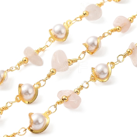 Handmade Natural Rose Quartz Chip Beaded Chains CHC-M024-22G-04-1-1