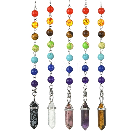 Mixed Gemstone Pointed Dowsing Pendulums PALLOY-JF02254-1