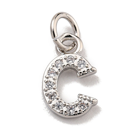 Initial Letter Brass with Cubic Zirconia Charms KK-Q814-26C-P-1