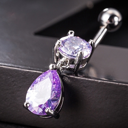 316L Surgical Stainless Steel Cubic Zirconia Teardrop Dangle Belly Rings WG1D57E-02-1